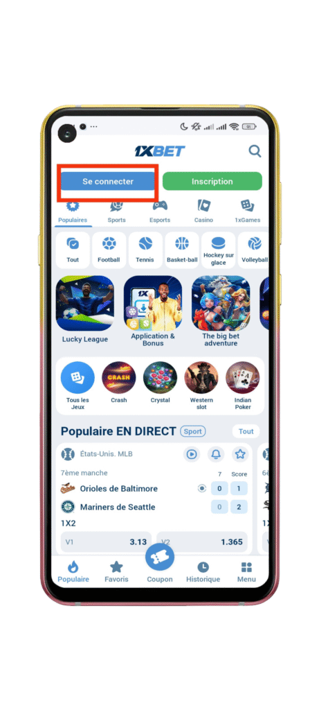 Cliquer sur connexion