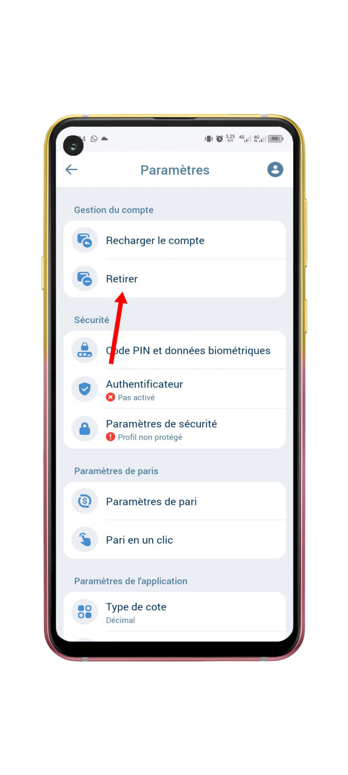 Sélectionner « Retirer des fonds ».