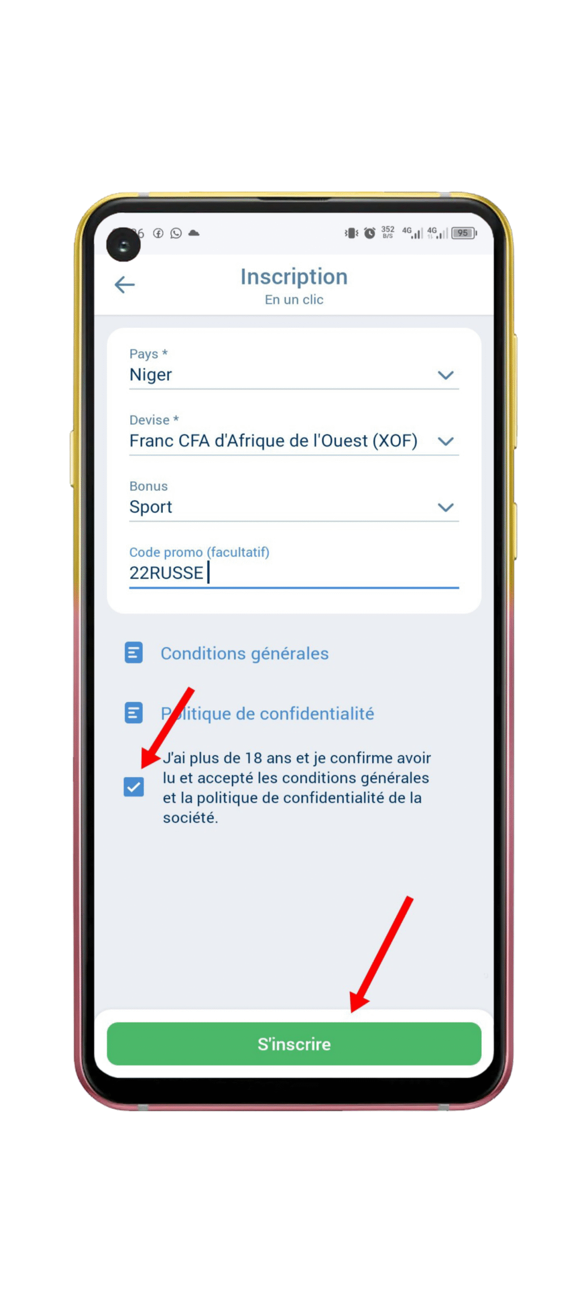 Remplir le formulaire d'inscription "Un clic"