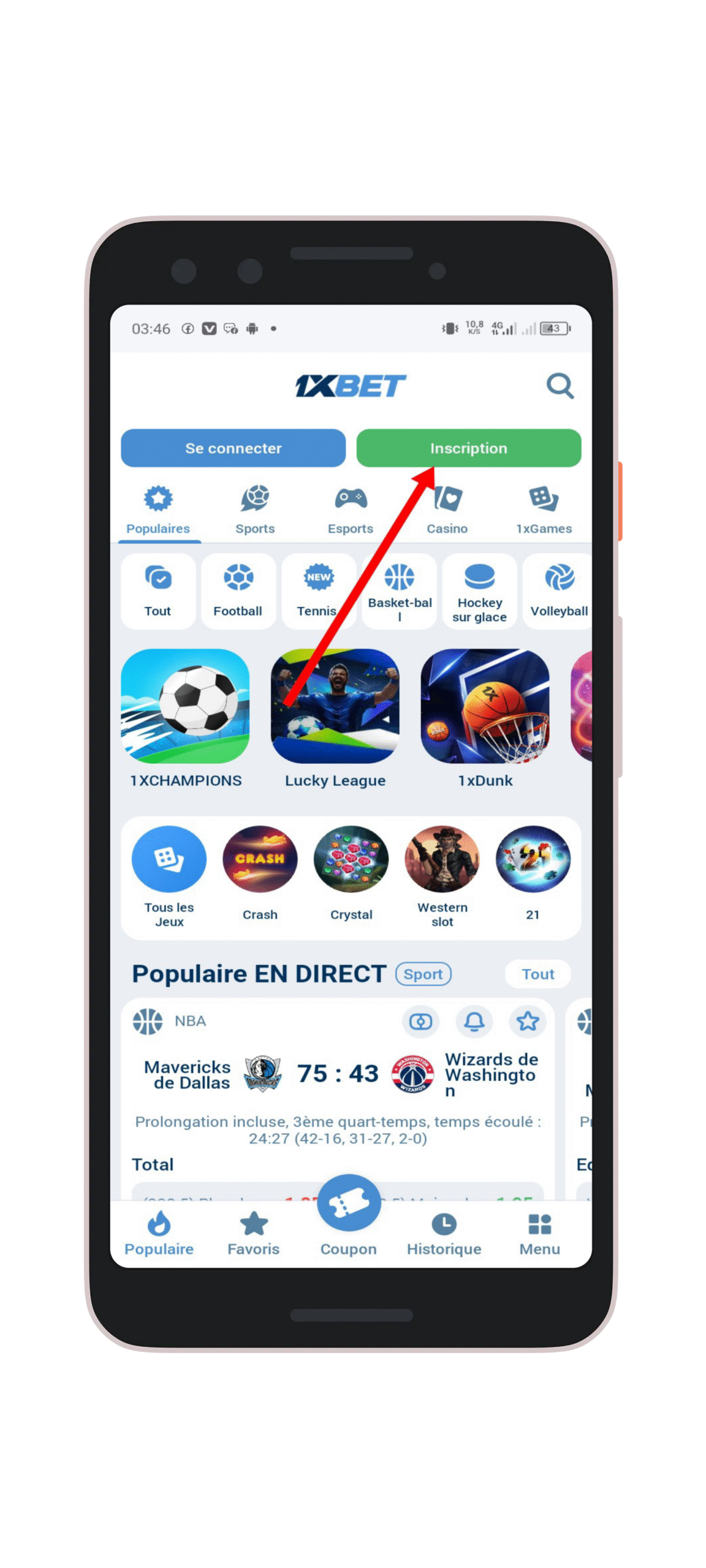 Cliquez sur Inscription