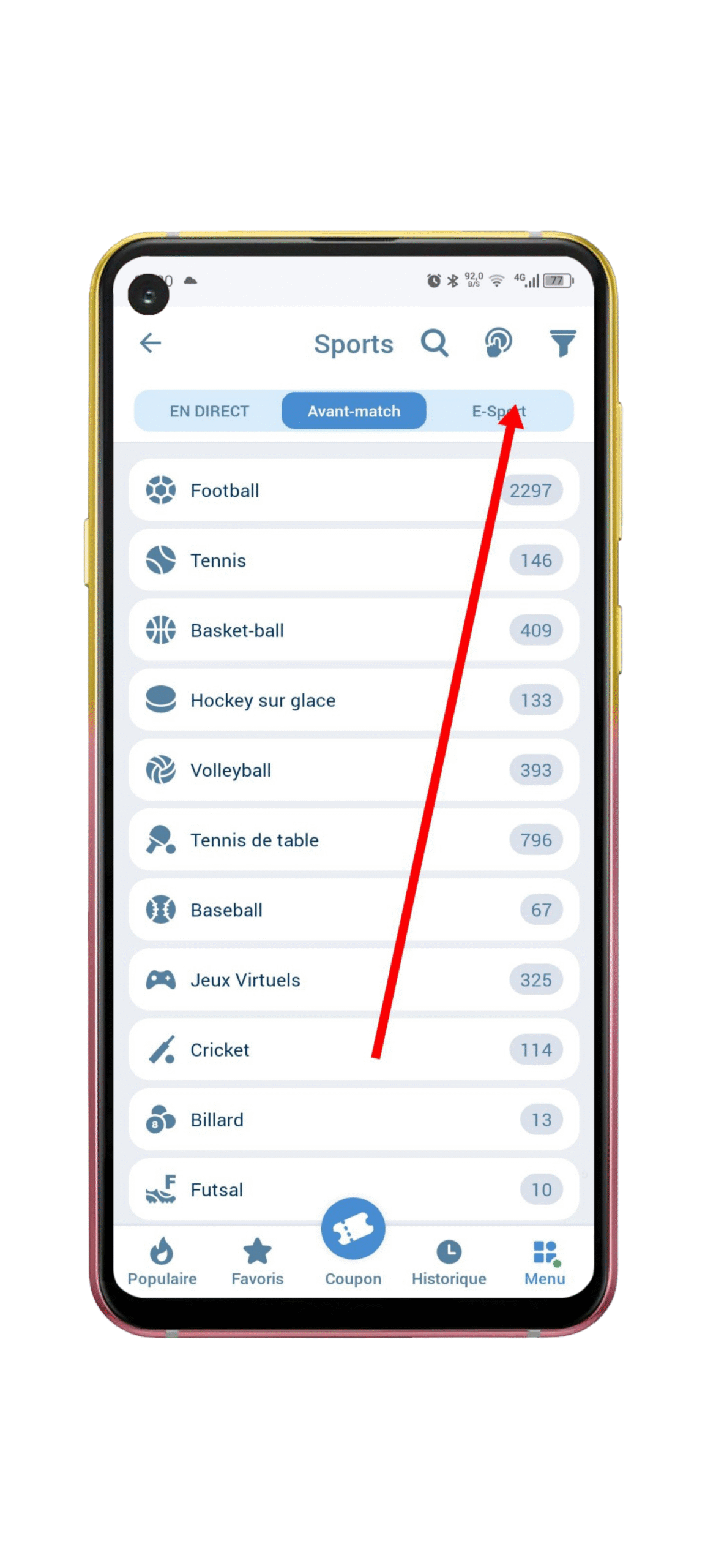 Sélectionnez "E-Sport"