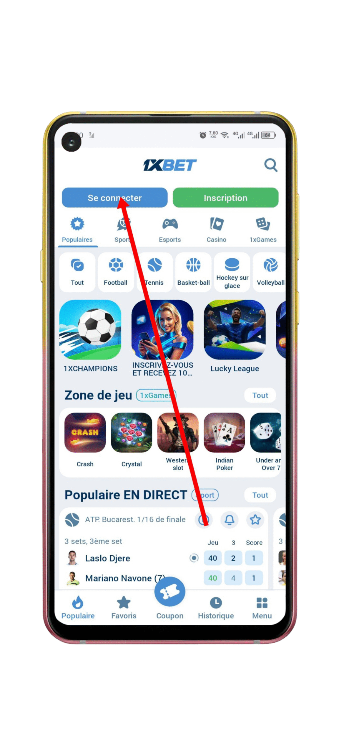 Cliquez sur le bouton "Se connecter".