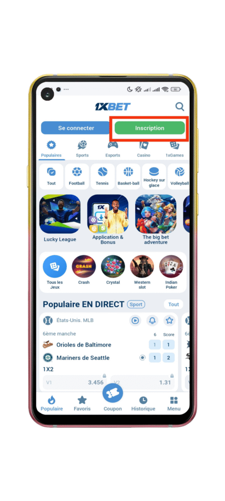 Cliquez sur "inscription"