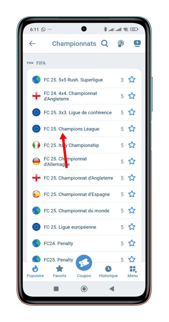 Sélectionner un championnat FIFA