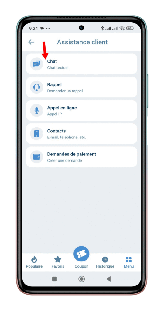 Cliquez sur le contact par “chat “