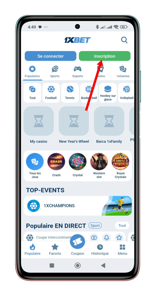 Cliquez sur “INSCRIPTION”.