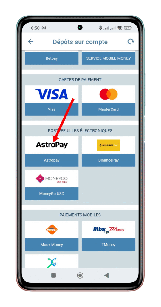 Sélectionner une méthode de dépôt